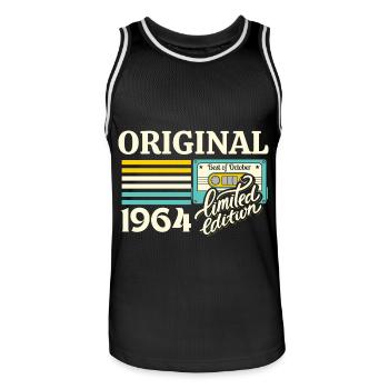Cassette 60ème Anniversaire Octobre 1964 - Maillot de basket Homme - noir/blanc - Devant - AI Model Male 185 dark (185cm)