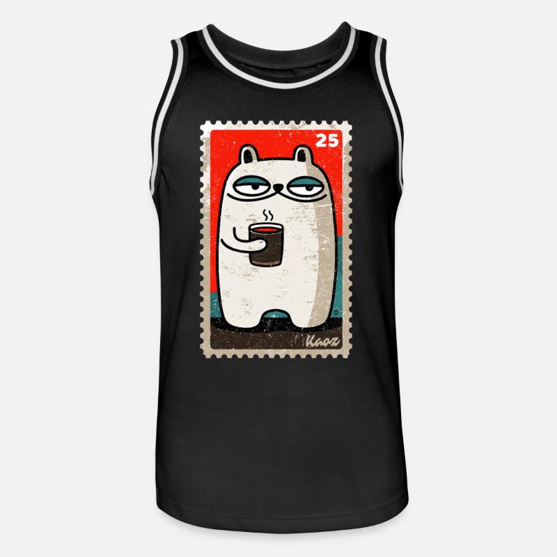 Kaffee-Katze als Comic-Briefmarke - Männer Basketball-Trikot - Schwarz/Weiß