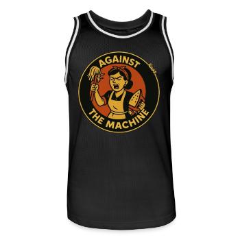 Tâches ménagères : la femme au foyer contre la machine ! - Maillot de basket Homme - noir/blanc - Devant - AI Model Male 185 dark (185cm)
