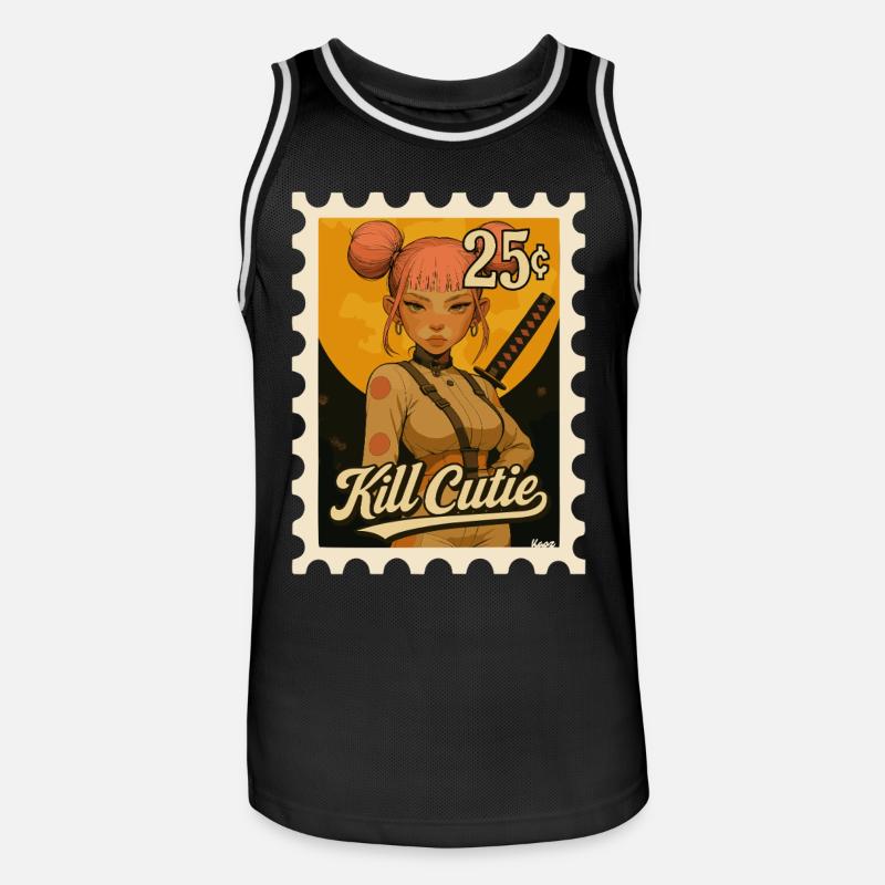 Mädchen mit Schwert im Comicstil - Männer Basketball-Trikot - Schwarz/Weiß