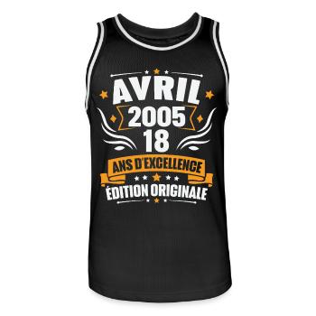 Vintage Cadeau Avril 2005, 18 Ans Anniversaire - Maillot de basket Homme - noir/blanc - Devant - AI Model Male 185 dark (185cm)