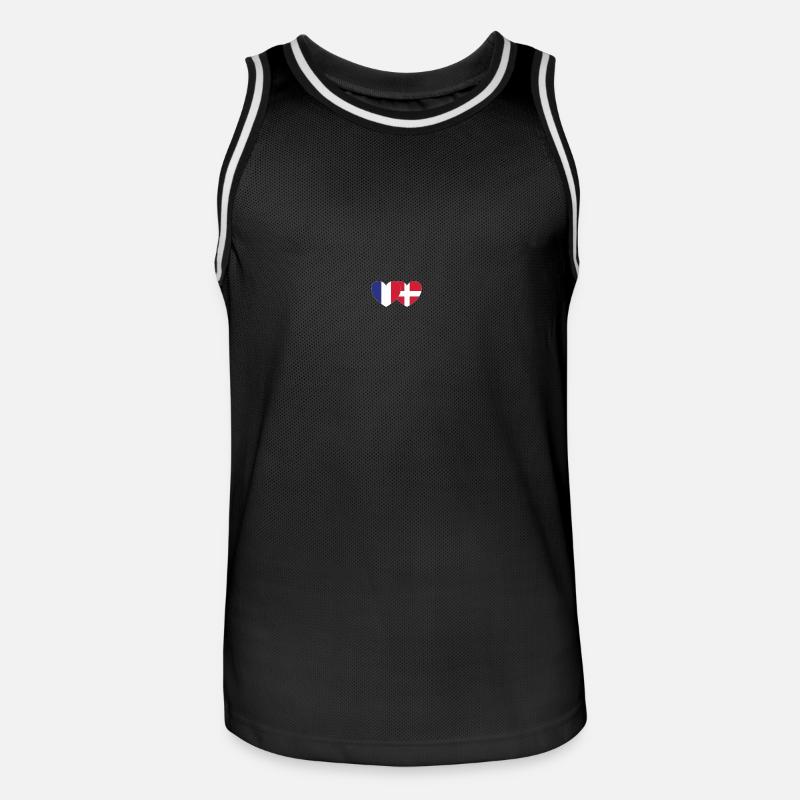 Frankrig Danmark Flag Hjerte - Herre basketball-trikot - sort/hvid