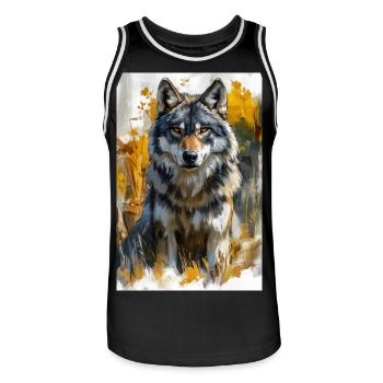 Illustration eines Wolfes - Männer Basketball-Trikot - Schwarz/Weiß - Vorne - AI Model Male 185 dark (185cm)