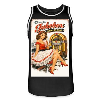 50s Diner Pin-Up: Where the Jukebox - Men's Basketball Jersey - black/white - Front - AI Model Male 185 dark (185cm)