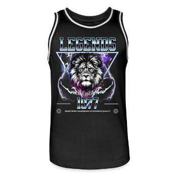 1977 Birthday year of birth Leo - Men's Basketball Jersey - black/white - Front - AI Model Male 185 dark (185cm)