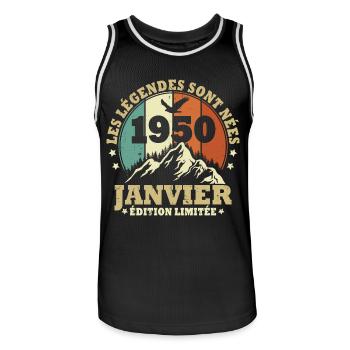 Les légendes sont nées en Janvier 1950 Vintage - Maillot de basket Homme - noir/blanc - Devant - AI Model Male 185 dark (185cm)