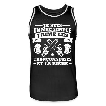 Un mec simple j aime les tronçonneuses et la bière - Maillot de basket Homme - noir/blanc - Devant - AI Model Male 185 dark (185cm)