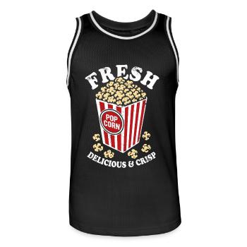 Popcorn frais - croustillant, délicieux - Cadeau - Maillot de basket Homme - noir/blanc - Devant - AI Model Male 185 dark (185cm)