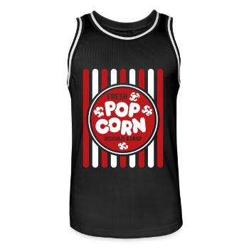 Popcorn frais - croustillant et délicieux - Cadeau - Maillot de basket Homme - noir/blanc - Devant - AI Model Male 185 dark (185cm)
