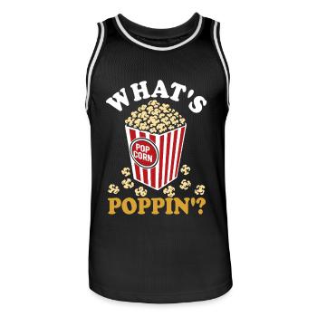 Qu’est-ce qui saute ? Pop-corn frais - croustillant - Maillot de basket Homme - noir/blanc - Devant - AI Model Male 185 dark (185cm)