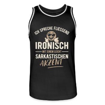Ich spreche fließend ironisch - Sarkasmus - Spruch - Männer Basketball-Trikot - Schwarz/Weiß - Vorne - AI Model Male 185 dark (185cm)