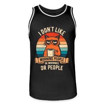 Je n’aime pas Morning People - Chat au café - Maillot de basket Homme - noir/blanc - Devant - AI Model Male 185 dark (185cm)