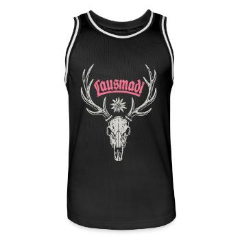 Hirschgeweih Lausmadl - Festzelt, Bier und Gaudi - Männer Basketball-Trikot - Schwarz/Weiß - Vorne - AI Model Male 185 dark (185cm)