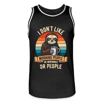 I don't like Morning People - Faultier mit Kaffee - Männer Basketball-Trikot - Schwarz/Weiß - Vorne - AI Model Male 185 dark (185cm)