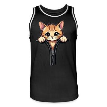 Neugierige Katze hinter einem Reißverschluss - Männer Basketball-Trikot - Schwarz/Weiß - Vorne - AI Model Male 185 dark (185cm)