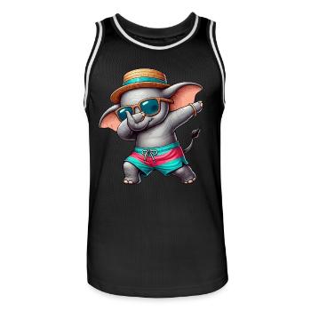 Elephant, Dabbing, Summer, Beach Summer Vacation - Men's Basketball Jersey - black/white - Front - AI Model Male 185 dark (185cm)