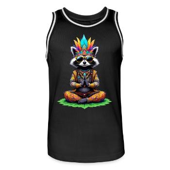 Hippie Meditation Waschbär 70er Jahre 60er Party - Männer Basketball-Trikot - Schwarz/Weiß - Vorne - AI Model Male 185 dark (185cm)