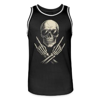 Rock Musik, Totenkopf, Rock Hand, Heavy Metal - Männer Basketball-Trikot - Schwarz/Weiß - Vorne - AI Model Male 185 dark (185cm)