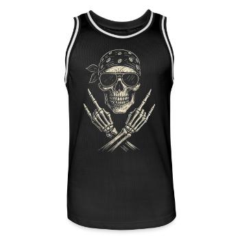 Rock Musik, Totenkopf, Rock Hand, Heavy Metal - Männer Basketball-Trikot - Schwarz/Weiß - Vorne - AI Model Male 185 dark (185cm)