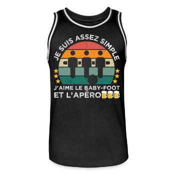 J' aime le baby-foot et l' apéro cadeau vintage - Maillot de basket Homme - noir/blanc - Devant - AI Model Male 185 dark (185cm)