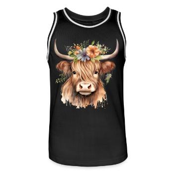Personalisiertes schottisches Hochlandkuh-Bauernhoftier - Männer Basketball-Trikot - Schwarz/Weiß - Vorne - AI Model Male 185 dark (185cm)