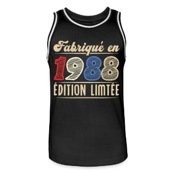 Fabriqué en 1988, Vintage cadeau d'anniversaire - Maillot de basket Homme - noir/blanc - Devant - AI Model Male 185 dark (185cm)