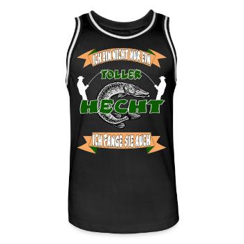 Hecht Angler Mann Cool Lustig Spruch Fisch Angel - Männer Basketball-Trikot - Schwarz/Weiß - Vorne - AI Model Male 185 dark (185cm)