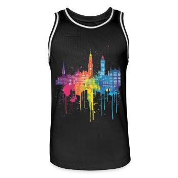 Lansingerland - Männer Basketball-Trikot - Schwarz/Weiß - Vorne - AI Model Male 185 dark (185cm)