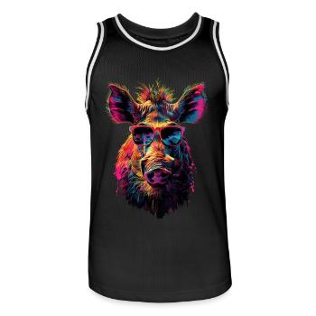 Warzenschwein - Männer Basketball-Trikot - Schwarz/Weiß - Vorne - AI Model Male 185 dark (185cm)
