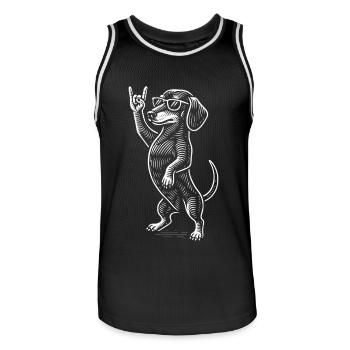 Rock Musique Drôle Heavy Metal Rétro Teckel - Maillot de basket Homme - noir/blanc - Devant - AI Model Male 185 dark (185cm)