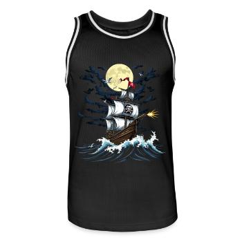 Pirate T-Shirt – Buccaneer Ship in the Moonlight - Men's Basketball Jersey - black/white - Front - AI Model Male 185 dark (185cm)