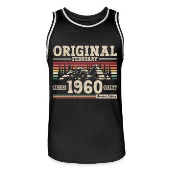65th Birthday Gift Husband Original February 1960 - Men's Basketball Jersey - black/white - Front - AI Model Male 185 dark (185cm)