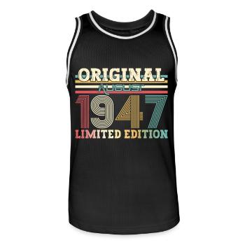 77th Birthday Original August 1947 Born 1947 - Men's Basketball Jersey - black/white - Front - AI Model Male 185 dark (185cm)
