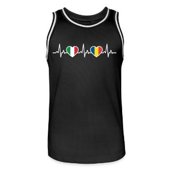 Romania Italy Heartbeat Romanian Flag - Men's Basketball Jersey - black/white - Front - AI Model Male 185 dark (185cm)