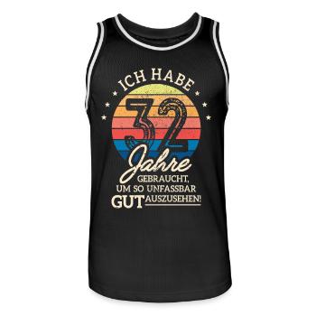 32. Geburtstag Geschenk Habe 32 Jahre Gebraucht - Männer Basketball-Trikot - Schwarz/Weiß - Vorne - AI Model Male 185 dark (185cm)