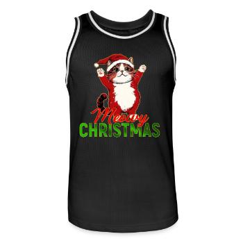 Meowy Christmas – Drôle de chat au Père Noël - Maillot de basket Homme - noir/blanc - Devant - AI Model Male 185 dark (185cm)