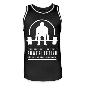 Powerlifting Deadlift - Strength Don't Come Easy - Men's Basketball Jersey - black/white - Front - AI Model Male 185 dark (185cm)