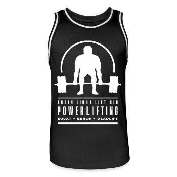 Powerlifting Deadlift | Train Light Lift Big | Gym - Men's Basketball Jersey - black/white - Front - AI Model Male 185 dark (185cm)