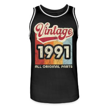 Vintage 1991 - Men's Basketball Jersey - black/white - Front - AI Model Male 185 dark (185cm)