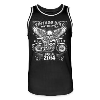 2014 Moto Vintage Biker Anniversaire Né En 2014 - Maillot de basket Homme - noir/blanc - Devant - AI Model Male 185 dark (185cm)