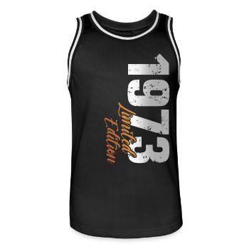 50. Geburtstag Jahrgang 1973. 50 Jahre - Männer Basketball-Trikot - Schwarz/Weiß - Vorne - AI Model Male 185 dark (185cm)