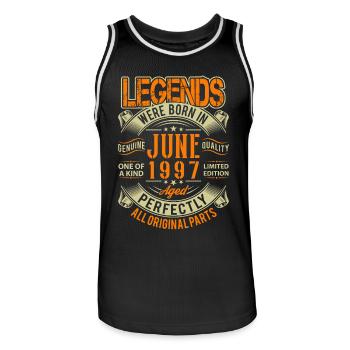 1997 June Birthday Legend - Men's Basketball Jersey - black/white - Front - AI Model Male 185 dark (185cm)