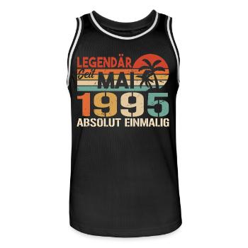 Legendary since May 1995 - Birthday in May 1995 - Men's Basketball Jersey - black/white - Front - AI Model Male 185 dark (185cm)
