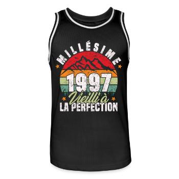 Millésime 1997, Cadeau D'anniversaire Vintage 1997 - Maillot de basket Homme - noir/blanc - Devant - AI Model Male 185 dark (185cm)