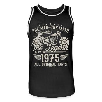1975 Vintage Man Myth Legend Motorcycle - Men's Basketball Jersey - black/white - Front - AI Model Male 185 dark (185cm)