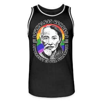 Borderless Genders: LGBTQIA+ Diversity Shirt - Men's Basketball Jersey - black/white - Front - AI Model Male 185 dark (185cm)