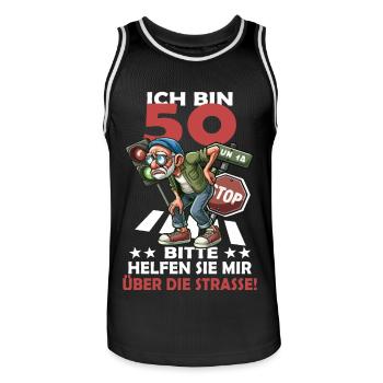ICH BIN 50 BITTE HELFEN SIE MIR ÜBER DIE STRASSE - Männer Basketball-Trikot - Schwarz/Weiß - Vorne - AI Model Male 185 dark (185cm)