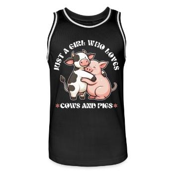 Funny Farm Animal Lover Piglet Farmer Pig Cow - Men's Basketball Jersey - black/white - Front - AI Model Male 185 dark (185cm)