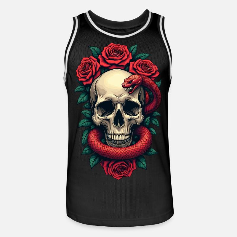 Teschio Rose e Serpente - Maglia da basket per uomo - nero/bianco