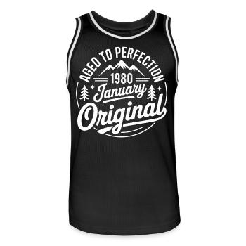 janvier 1980 – Édition outdoor aventure vintage  - Maillot de basket Homme - noir/blanc - Devant - AI Model Male 185 dark (185cm)